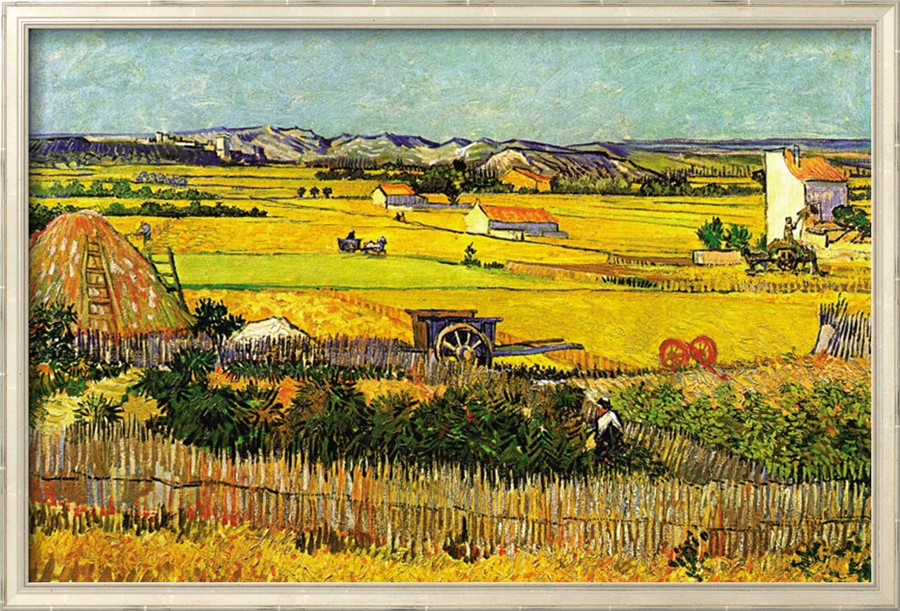 Harvest At La Crau with Montmajour In The Background - Vincent Van Gogh Paintings